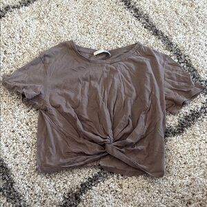 Wilfred Brown Crop Tie Front Short Sleeve T-Shirt